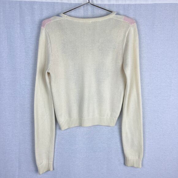John Galt Sweater Elizabeth Argyle Pastel Cardigan Soft Girl Preppy Tennis Y2K - Picture 4 of 6
